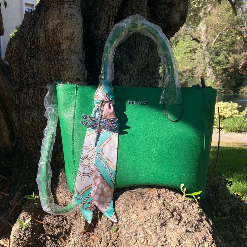 Nine West Green Maysenn Satchel Crossbody Handbag with Structured Design - Picture 3 of 7